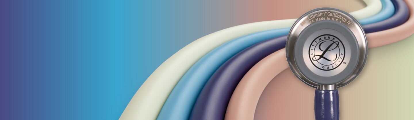 Banner Fonendoscopio Littmann - stetoscopio su sfondo blu
